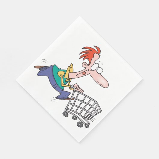 Funny Cartoon Man Running With Shopping Cart Servet (Hoek)