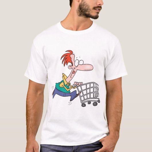 Funny Cartoon Man Running With Shopping Cart T-shirt (Voorkant)