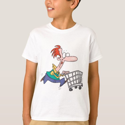 Funny Cartoon Man Running With Shopping Cart T-shirt (Voorkant)