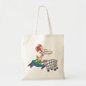 Funny Cartoon Man Running With Shopping Cart Tote Bag (Voorkant)