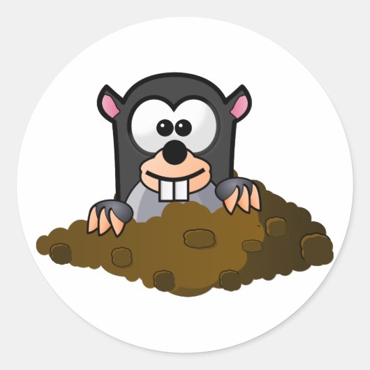 Funny cartoon mole ronde sticker (Voorkant)