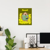 Funny Cartoon Monkey Reading Poster voor leraren (Thuiskantoor)