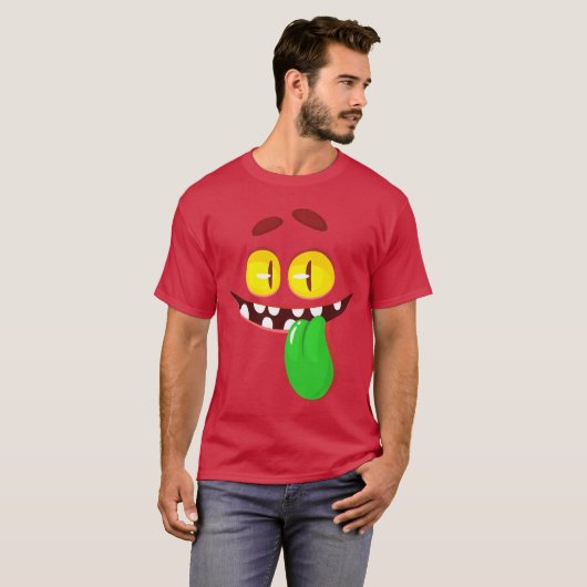 Funny Cartoon Monster Face die Tongue toont T-shirt (Voorkant volledig)