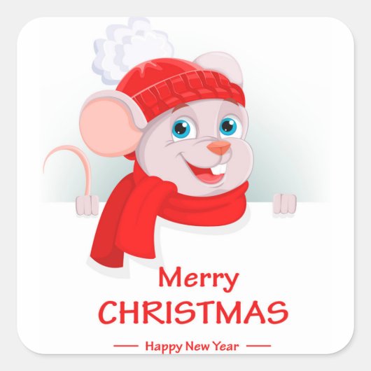 Funny Cartoon Mouse Vierkante Sticker (Voorkant)