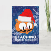 Funny Cartoon Mustache Cat Kerstmis Kaart (Voorkant)