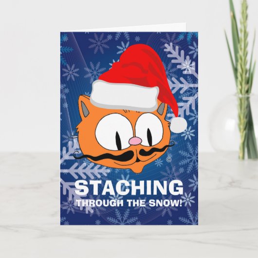 Funny Cartoon Mustache Cat Kerstmis Kaart (Voorkant)