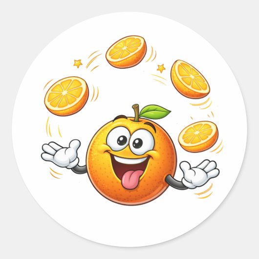 Funny Cartoon Orange Juggling Sticker (Voorkant)