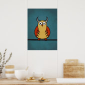 Funny Cartoon Owl met horens Poster (Keuken)