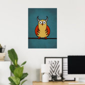 Funny Cartoon Owl met horens Poster (Thuiskantoor)