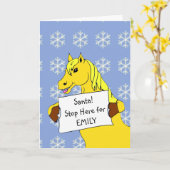 Funny Cartoon Paard Kinder Kerstmis Kaart (Gele Bloem)