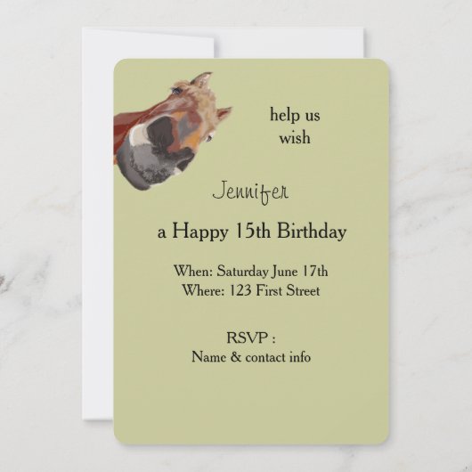 Funny Cartoon Paard Verjaardag Custom Invite Kaart (Achterkant)