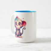 Funny Cartoon Paint Splatter Monkey Mug Tweekleurige Koffiemok (Voorkant links)