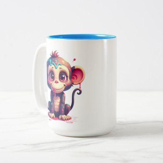Funny Cartoon Paint Splatter Monkey Mug Tweekleurige Koffiemok (Voorkant links)