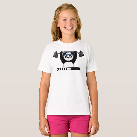 Funny Cartoon Panda Weightlifting with 'Loading' T-shirt (Voorkant volledig)