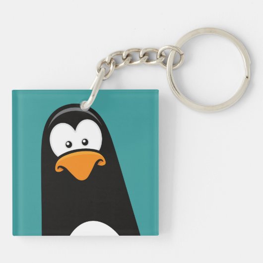 Funny Cartoon Pensive Penguin Sleutelhanger (Achterkant)