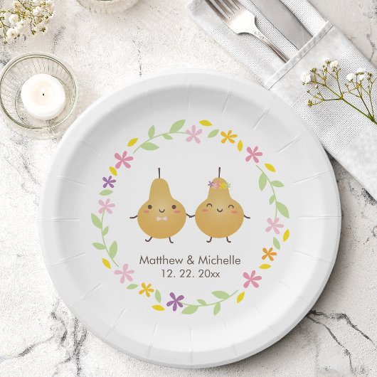 Funny Cartoon Perfect Pear Floral Wreath Wedding Papieren Bordje