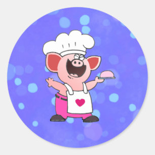 Funny Cartoon Pig Chef Shirt Grappige Piggy Chef Ronde Sticker