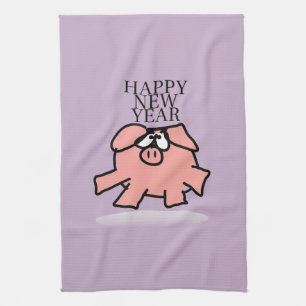 Funny Cartoon Pig New Year Kitchen hand Towel Theedoek