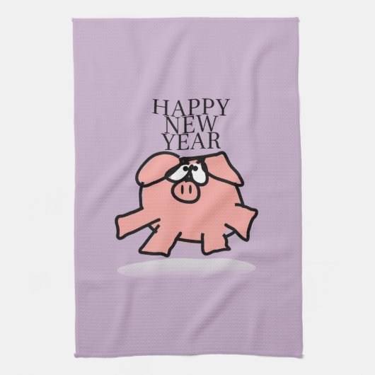 Funny Cartoon Pig New Year Kitchen hand Towel Theedoek (Verticaal)