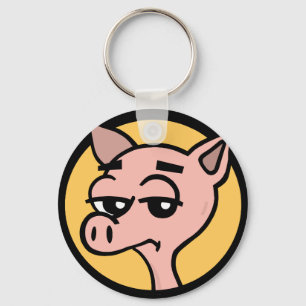 FUNNY CARTOON PIG ROUND SLEUTELHANGER