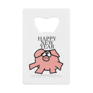 Funny Cartoon Pig Year 2019 kiest Kleurflesje O Creditkaart Flessenopener