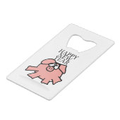Funny Cartoon Pig Year 2019 kiest Kleurflesje O Creditkaart Flessenopener (Voorkant Gekanteld)