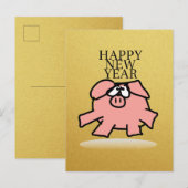 Funny Cartoon Pig Year Golden G briefkaart (Voorkant / Achterkant)