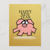 Funny Cartoon Pig Year Golden G briefkaart (Voorkant)