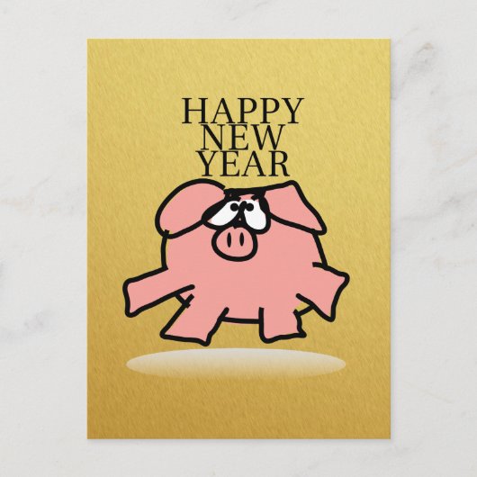 Funny Cartoon Pig Year Golden G briefkaart (Voorkant)