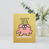 Funny Cartoon Pig Year Golden G briefkaart (Staand voorkant)