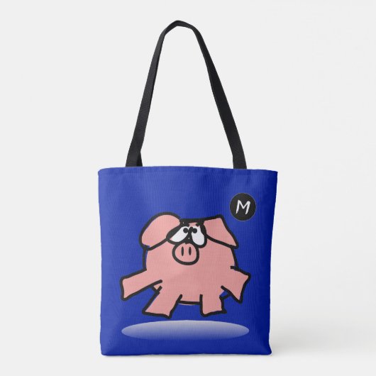 Funny Cartoon Pig Year Kies kleur Bag Monogram Tote Bag (Achterkant)