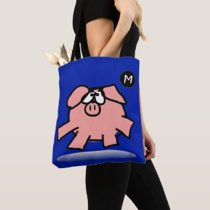 Funny Cartoon Pig Year Kies kleur Bag Monogram Tote Bag