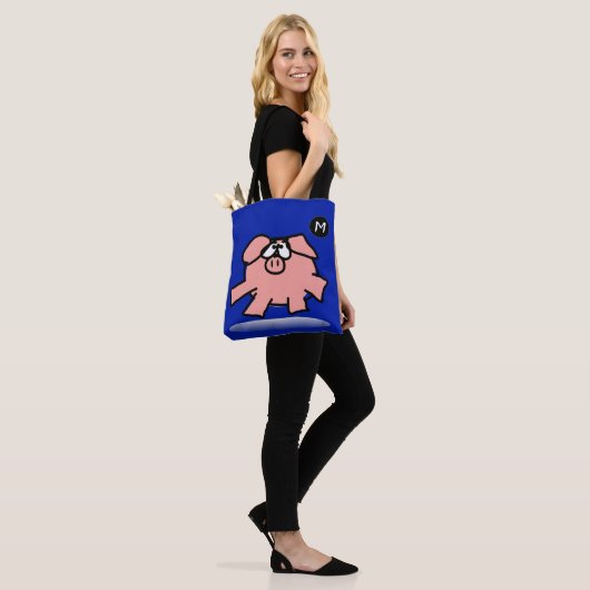 Funny Cartoon Pig Year Kies kleur Bag Monogram Tote Bag (Op model)