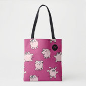Funny Cartoon Pig Year Kies Kleurmonogram Bag Tote Bag (Voorkant)