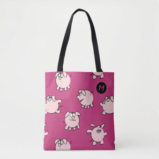 Funny Cartoon Pig Year Kies Kleurmonogram Bag Tote Bag (Voorkant)