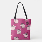 Funny Cartoon Pig Year Kies Kleurmonogram Bag Tote Bag (Achterkant)