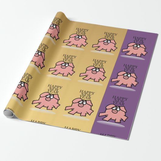 Funny Cartoon Pig Year Wrapping paper Cadeaupapier (Uitgerold)