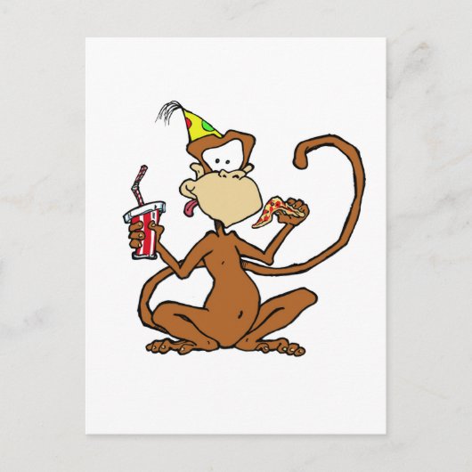 Funny Cartoon Pizza Monkey Briefkaart (Voorkant)