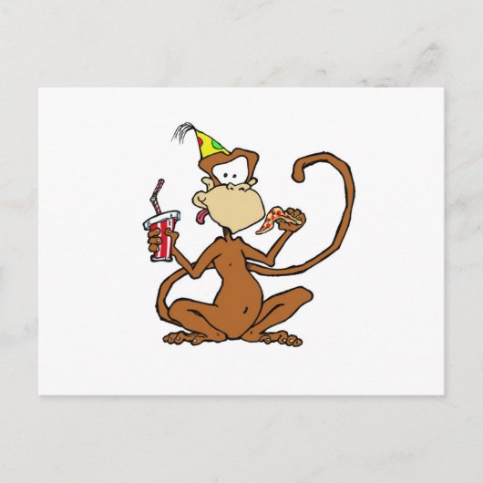 Funny Cartoon Pizza Monkey Briefkaart (Voorkant)