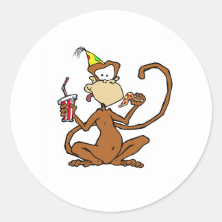 Funny Cartoon Pizza Monkey Ronde Sticker