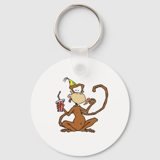 Funny Cartoon Pizza Monkey Sleutelhanger (Voorkant)