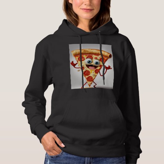 Funny Cartoon Pizza Slice T-Shirt - Cute Anthropom (Voorkant)