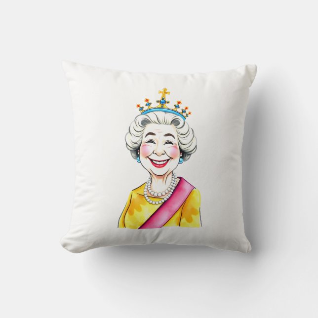 Funny Cartoon Queen Elizabeth II Royal Kussen (Voorkant)