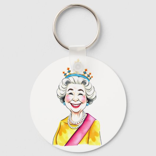 Funny Cartoon Queen Elizabeth II Royal Sleutelhanger (Voorkant)