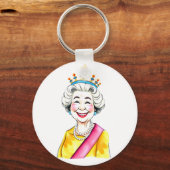 Funny Cartoon Queen Elizabeth II Royal Sleutelhanger (Achterkant)