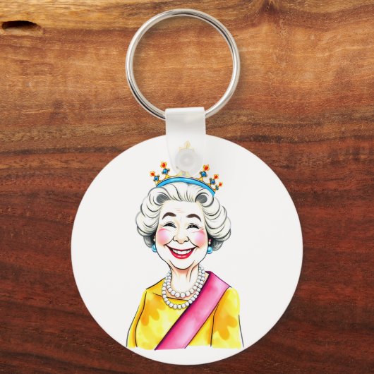 Funny Cartoon Queen Elizabeth II Royal Sleutelhanger (Achterkant)