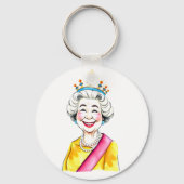 Funny Cartoon Queen Elizabeth II Royal Sleutelhanger (Achterkant)