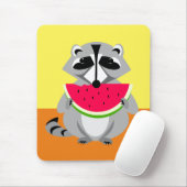 Funny Cartoon Raccoon Eating Watermelon Muismat (Met muis)