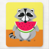 Funny Cartoon Raccoon Eating Watermelon Muismat (Voorkant)
