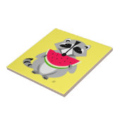 Funny Cartoon Raccoon Eating Watermelon Tegeltje (Zijkant)